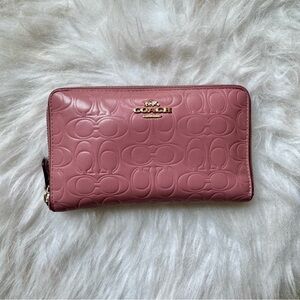Coach Pink Leather Wallet with Embossed Logo